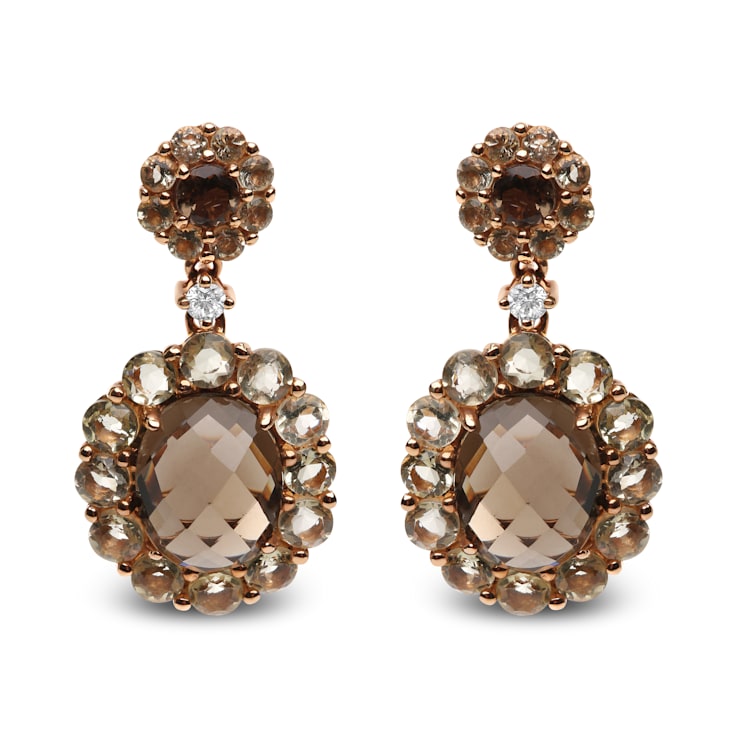 18K Rose Gold Round Lemon and Oval Smoky Quartz with Diamond