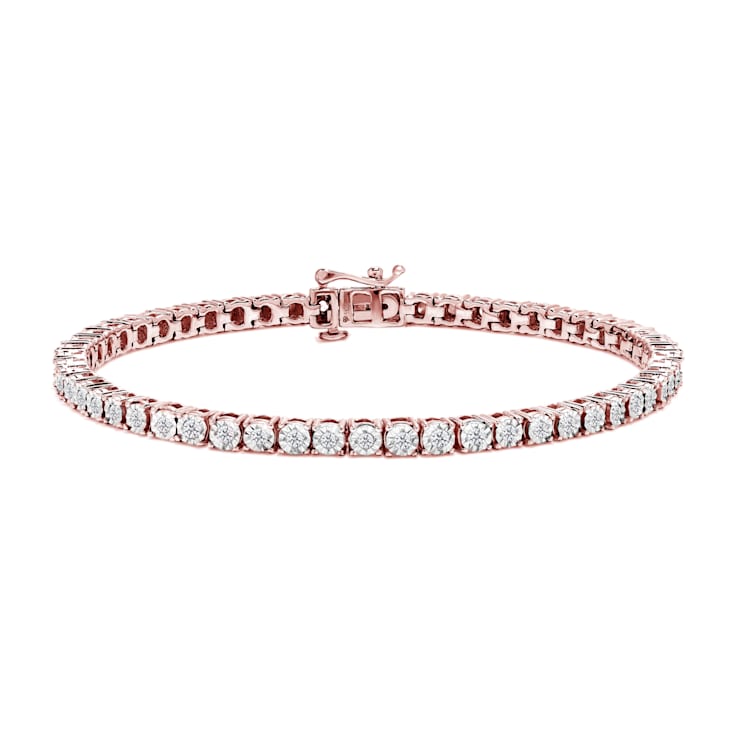 10K Rose Gold Over Sterling Silver 1.0 Cttw Round-Cut Diamond Tennis Bracelet
