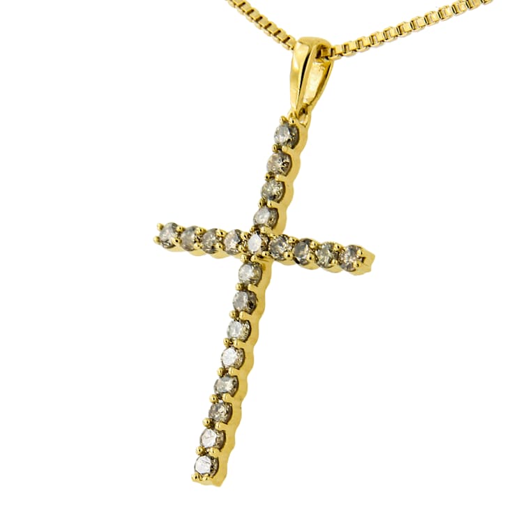 14K Yellow Gold Over Sterling Silver 1/2ctw Champagne Diamond Cross
Pendant w\chain 18"