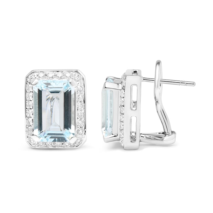 18K White Gold Emerald Cut Aquamarine Gemstone with Round Diamonds Halo
Omega Clip Stud Earrings