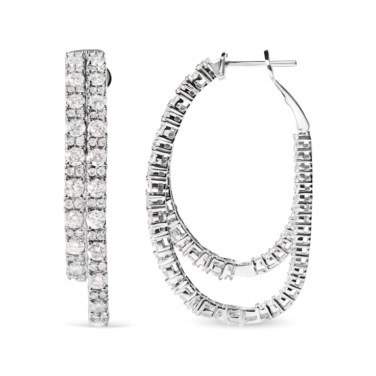 14K White Gold 4.0ctw Diamond Asymmetrical Inside Out Double-Hoop Earrings