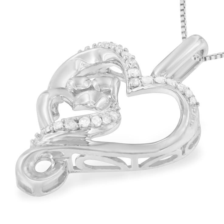 1/10ctw Diamond Mother & Child Double Open Heart Sterling Silver
Pendant Necklace with 18" Chain