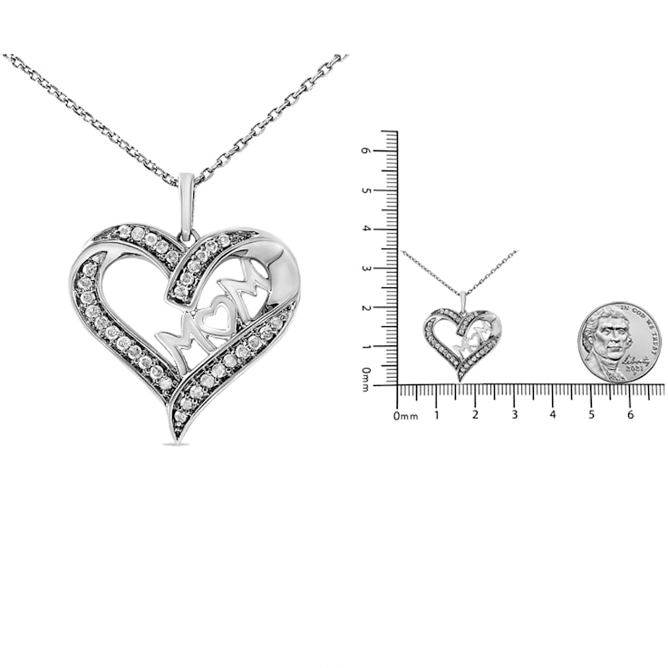 Sterling Silver 1/4ctw Diamond Engraved Mom in Heart Pendant