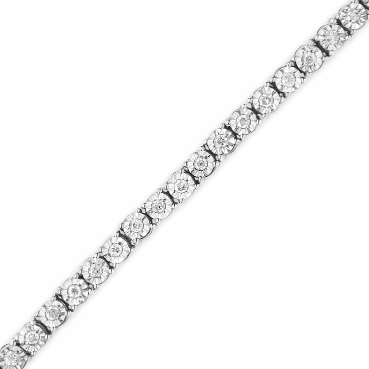 Rhodium Over Sterling Silver 1.0 Ctw Round-Cut Diamond Tennis Bracelet