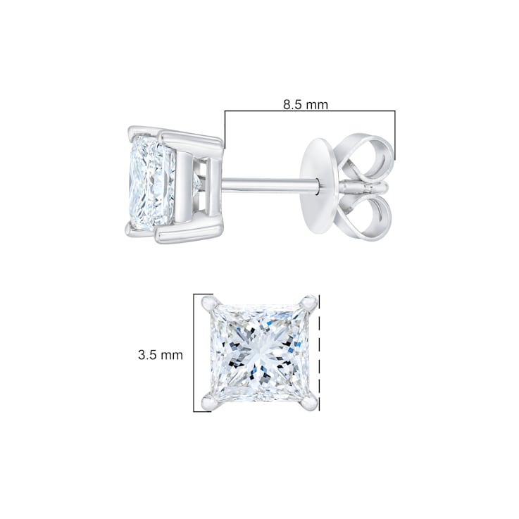 14K White Gold AGS Certified 1/4ctw Princess-Cut Solitaire Diamond Push
Back Stud Earrings