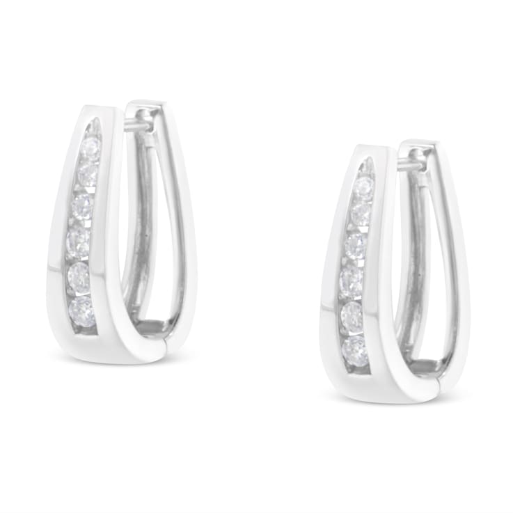 14K White Gold 1/4ctw Channel-Set Brilliant Round-Cut Diamond Hoop Earrings