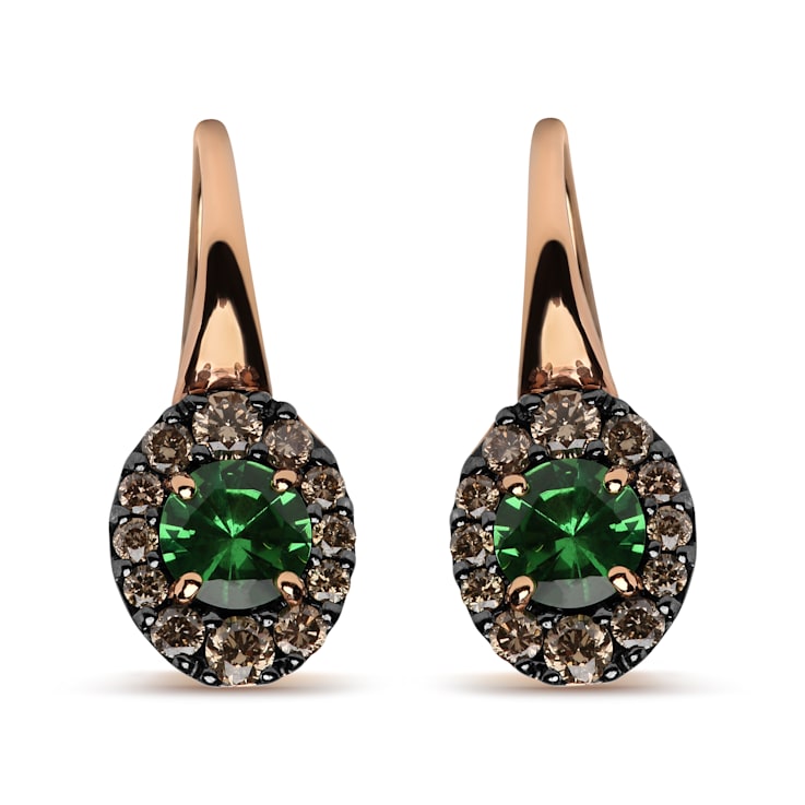 18K Two-Tone Gold Round Tsavorite and Round Brown Diamonds Halo Drop
Hoop Earrings