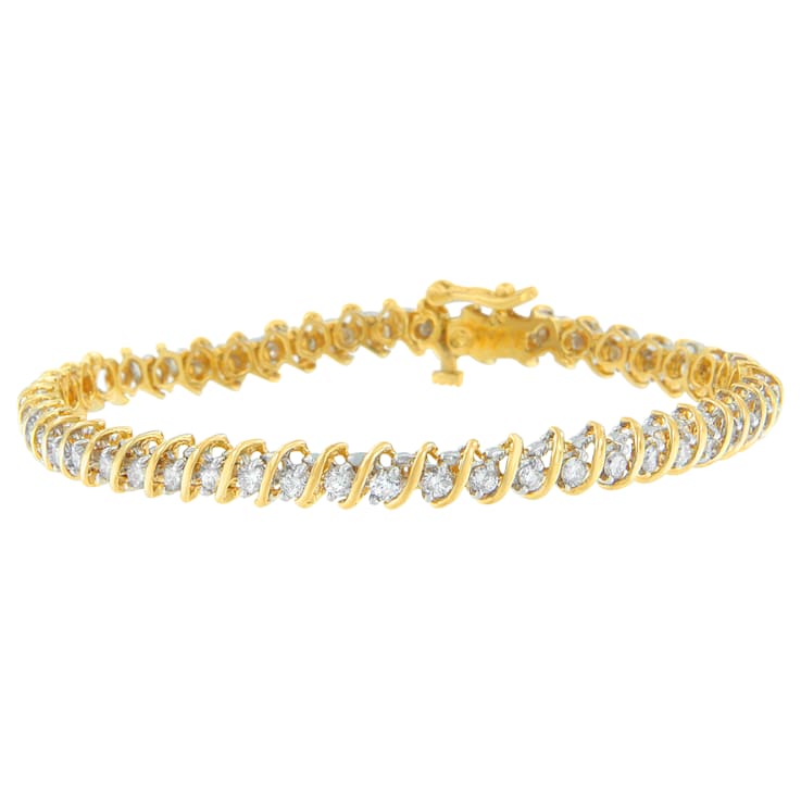 18K Yellow Gold 2.0ctw Round Cut Diamond Spiral Link Bracelet