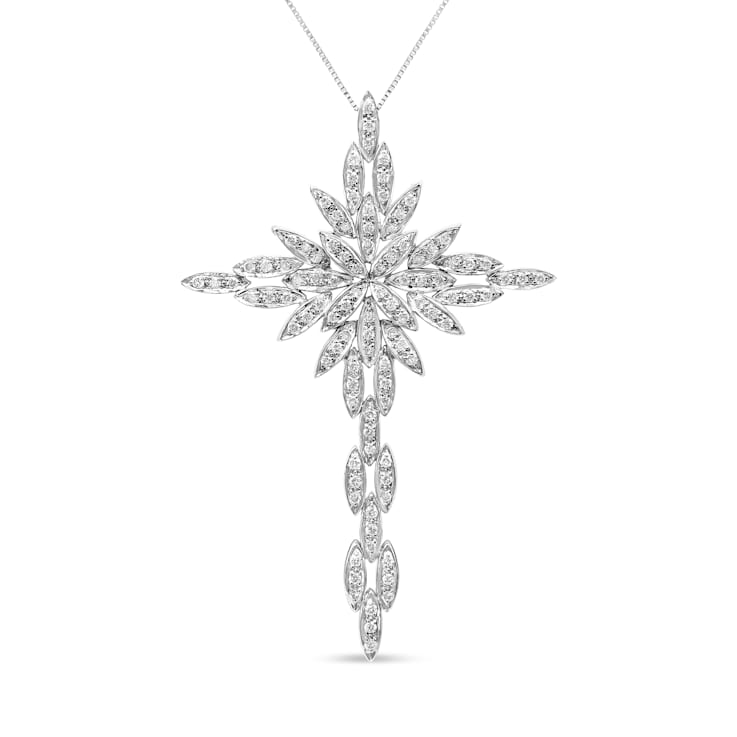 14K White Gold 1.0ctw Cocktail Cluster Cross 18" Pendant
w\chain(H-I Color, SI1-SI2 Clarity)