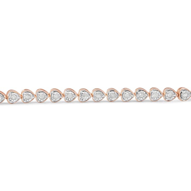 10K Rose Gold Over Sterling Silver 1.0 Ctw Diamond Heart Tennis Bracelet
