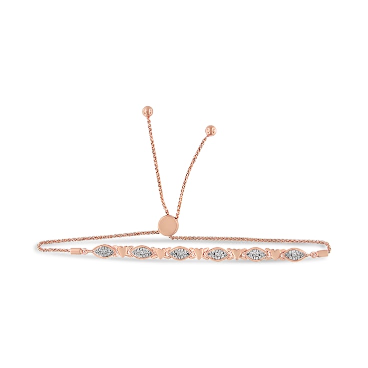 14K Rose Gold Over Sterling Diamond Accent Marquise Shape and Heart
Links Bolo - Adjustable 6" to 9"