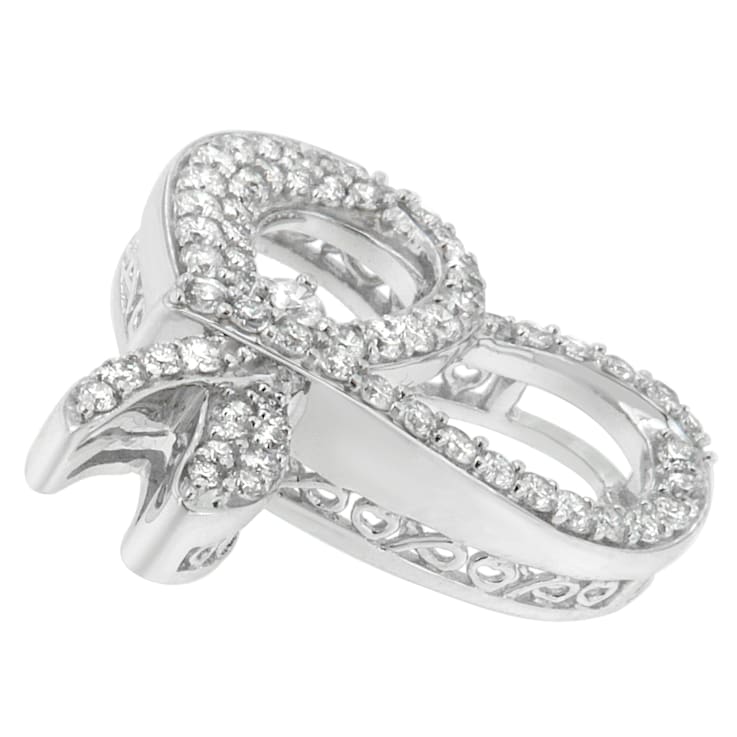 10K White Gold 1ctw Round Cut Diamond Heart and Bow Pendant w\chain
(G-H, SI1-SI2)