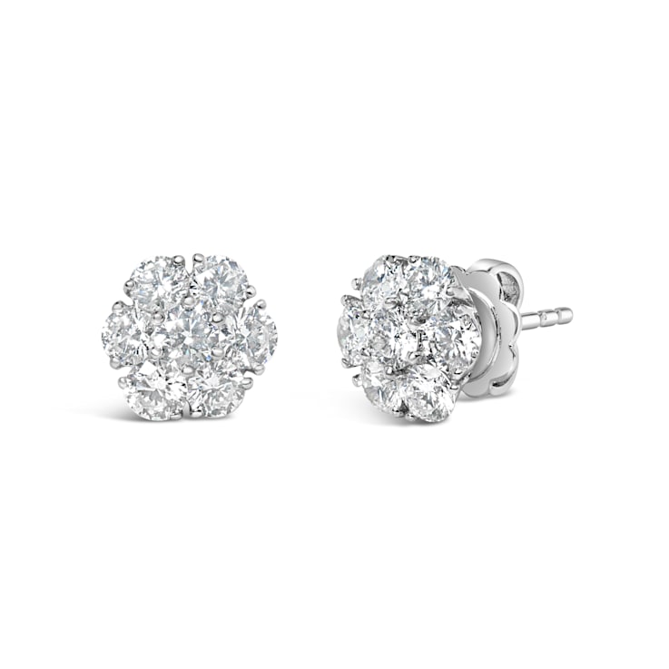 14K White Gold 1 3/4 Cttw Lab Grown Diamond Floral Cluster Composite
Stud Earrings