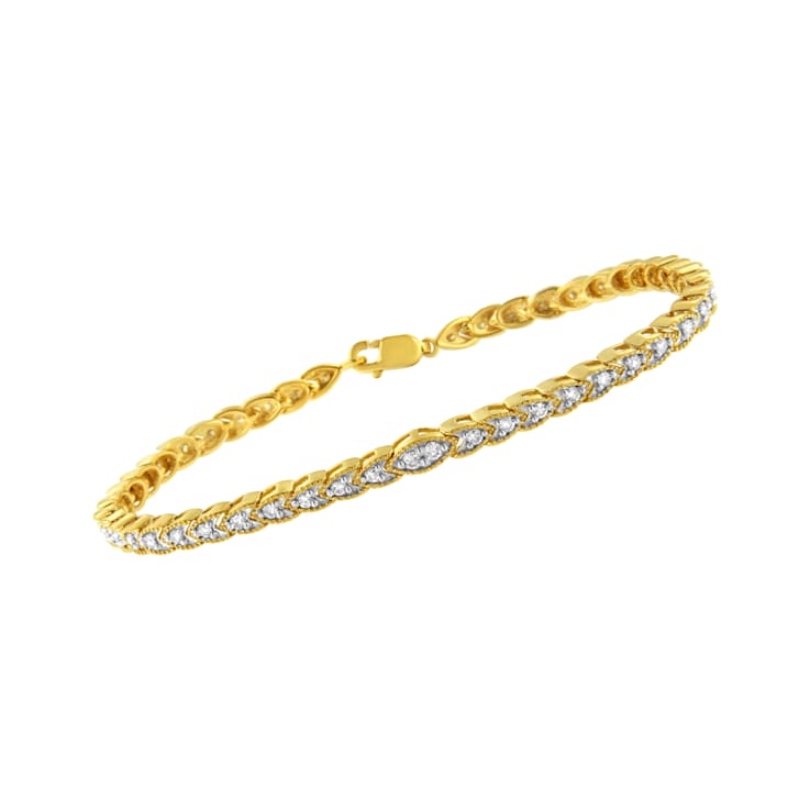 10K Yellow Gold Over Sterling Silver 1.0ctw Diamond Pear Shape Link Bracelet