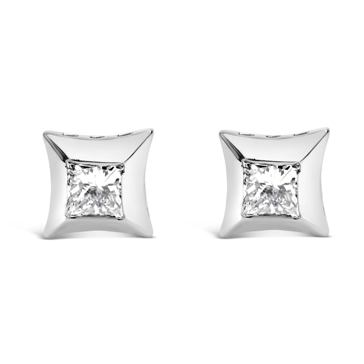 10K White Gold 1/2 Cttw Invisible Set Princess-Cut Diamond Stud Earrings
(H-I Color, SI2-I1 Clarity)