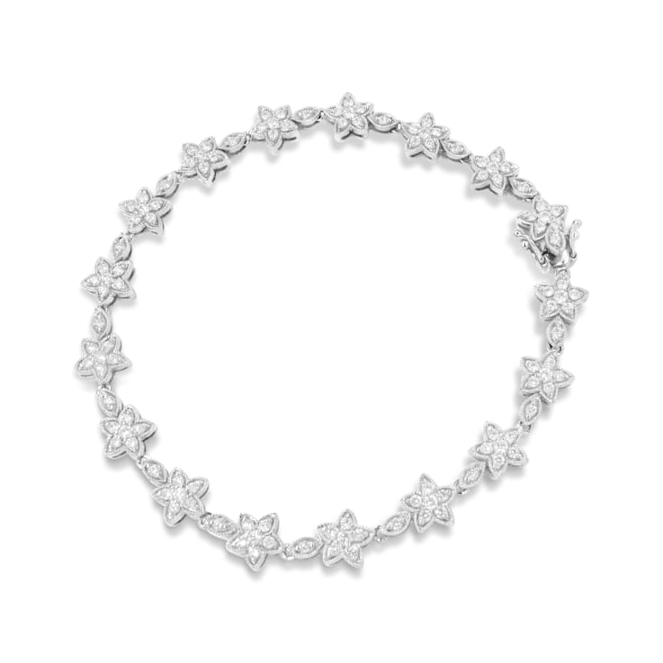 14K White Gold 1 1/5ctw Diamond Flower Blossom Link Bracelet (H-I Color,
SI1-SI2 Clarity) - Size 7"