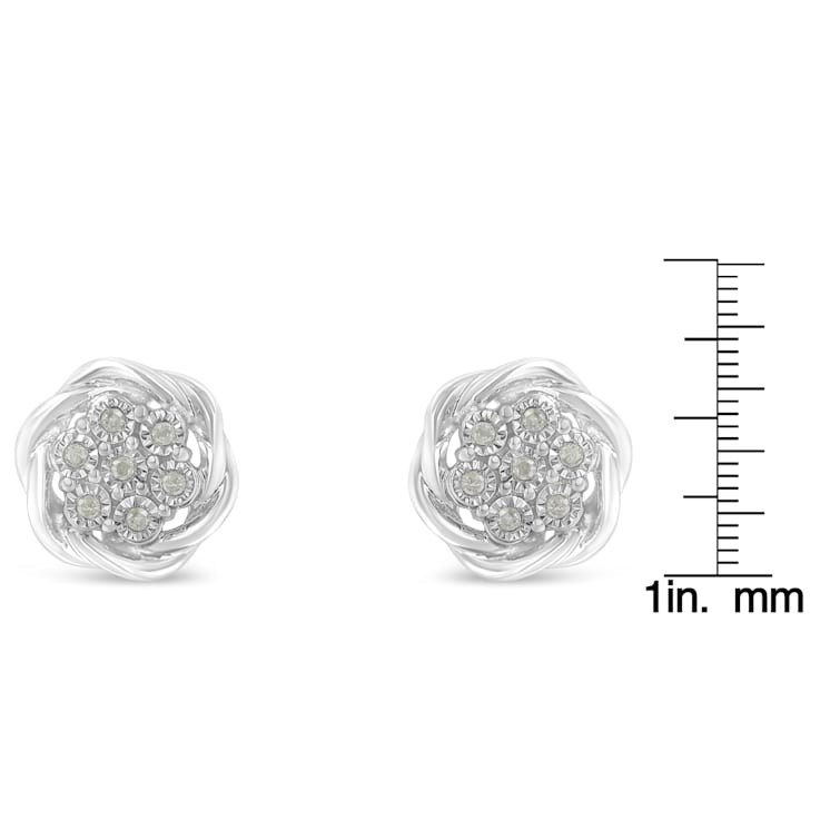 0.16ctw Diamond Swirl Cluster Sterling Silver Stud Earrings