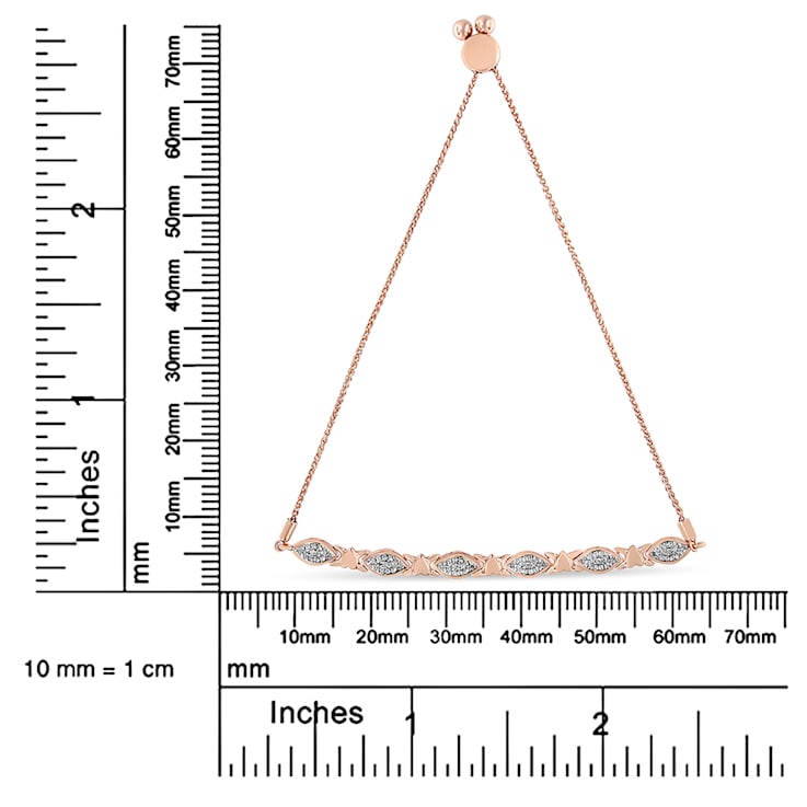 14K Rose Gold Over Sterling Diamond Accent Marquise Shape and Heart
Links Bolo - Adjustable 6" to 9"