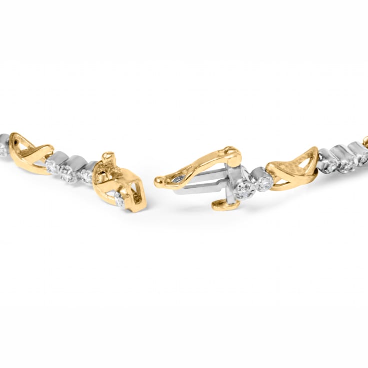10K Two-Tone Gold 1/2ctw Diamond Alternating 3 Stone and X-Link Bracelet
(I-J Color, I2-I3 Clarity)