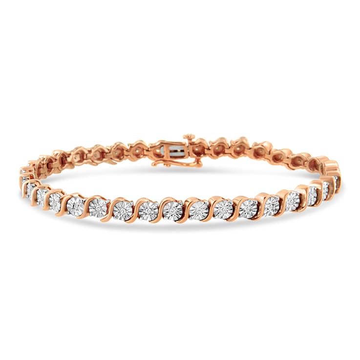 14K Rose Gold Over Sterling Silver 1/4 Cttw Diamond "S" Tennis Bracelet
