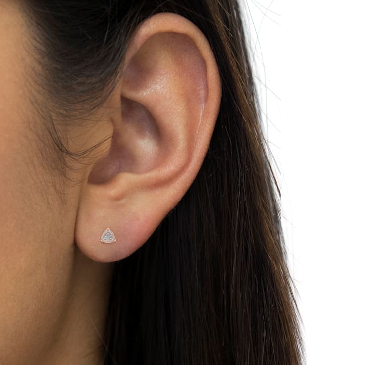 14K Rose Gold Over Sterling Silver Diamond-Accented Trillion 4-Stone
Halo-Style Stud Earrings