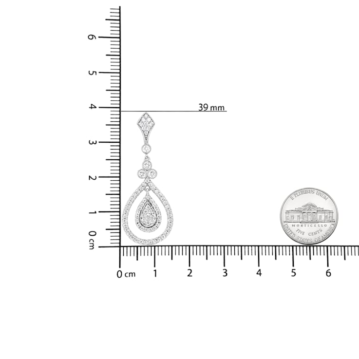 18K White Gold 1 1/4 Cttw Round Diamond Openwork Teardrop-Shaped Dangle Earrings