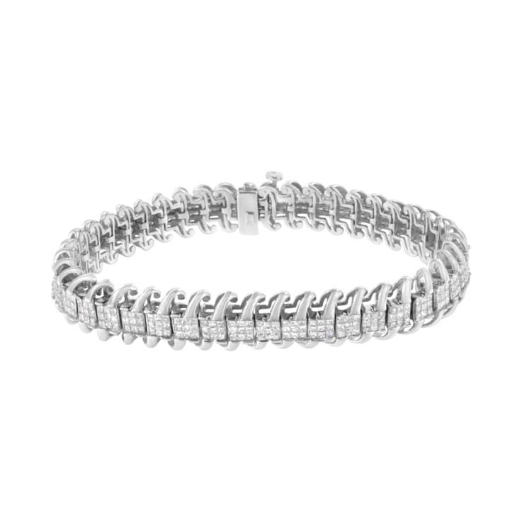 14K White Gold 5.0ctw Princess Cut Diamond 7" Invisible Set Wavy
S-Link Tennis Bracelet