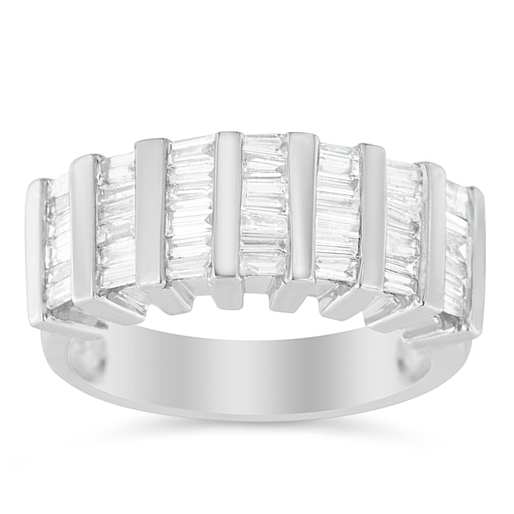 Sterling Silver 1.0ctw Baguette Diamond Channel Multi-Row Wedding Ring
(H-I Color, I1-I2 Clarity)