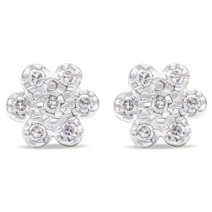 Sterling Silver 1/4ctw Diamond Floral Cluster Stud Earring