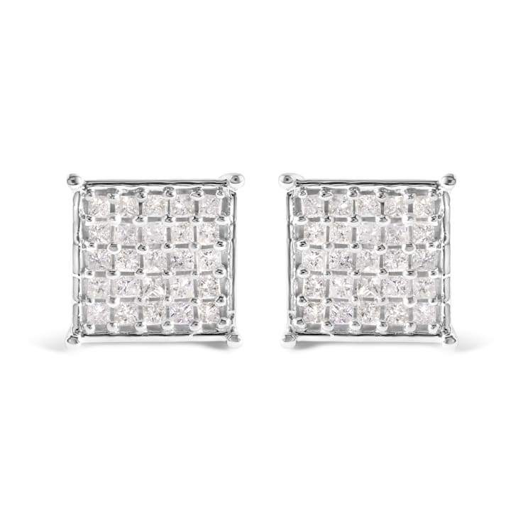 10K White Gold 3/4 Cttw Princess Diamond Composite Stud Earrings (I-J
Color, I1-I2 Clarity)