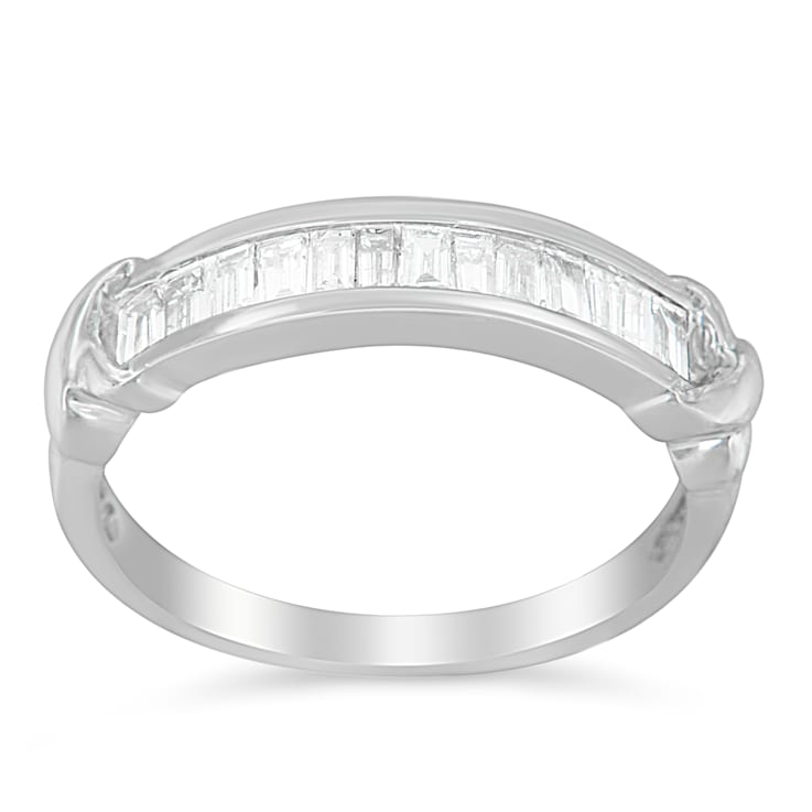 Sterling Silver 1/2ctw Baguette Diamond Channel Set X-Station Ring (H-I
Color, I1-I2 Clarity)