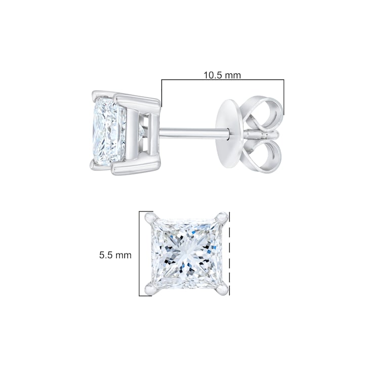 14K White Gold AGS Certified 1.0ctw Set Princess-Cut Solitaire Diamond
Push Back Stud Earrings