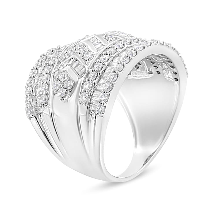 Sterling Silver 2.0ctw Diamond Edge Multi-Row Ring Band ( J-K Color, I3 Clarity)