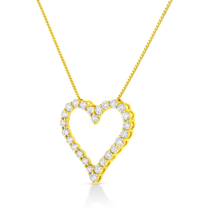 14K Yellow Gold Over Sterling Silver 2.0ctw Round Diamond Open Heart Necklace