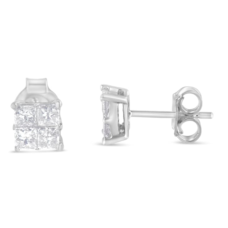 10K White Gold Diamond Stud Earrings 3/4ctw