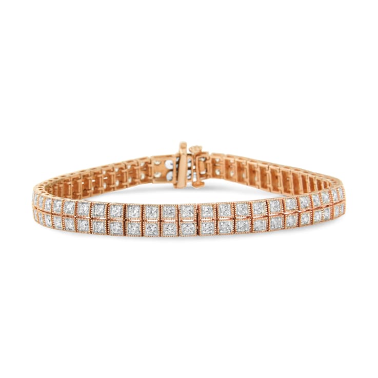3.00ctw White Lab-Grown Diamond Two Row 14K Rose Gold Tennis Bracelet