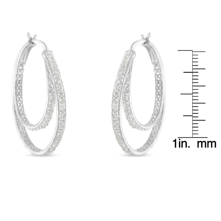Sterling Silver 1/2ctw Miracle-Set Diamond Double Hoop with Latchback Earrings