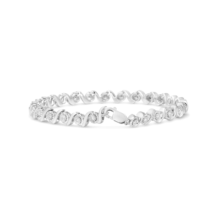 Sterling Silver 1/2 Cttw Round Diamond Halo S-Link Bracelet (I-J Color,
I2-I3 Clarity) - 7"