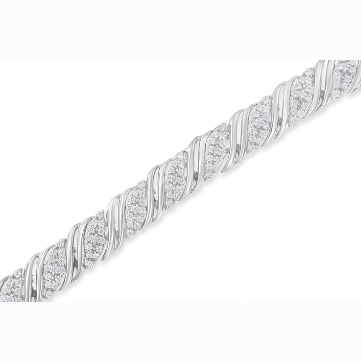Sterling Silver 2.0ctw Diamond Double Wrap S Curve Link Bracelet
