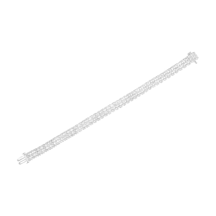 Sterling Silver 1.50ctw Round Diamond 3 Row Heart Link Bracelet