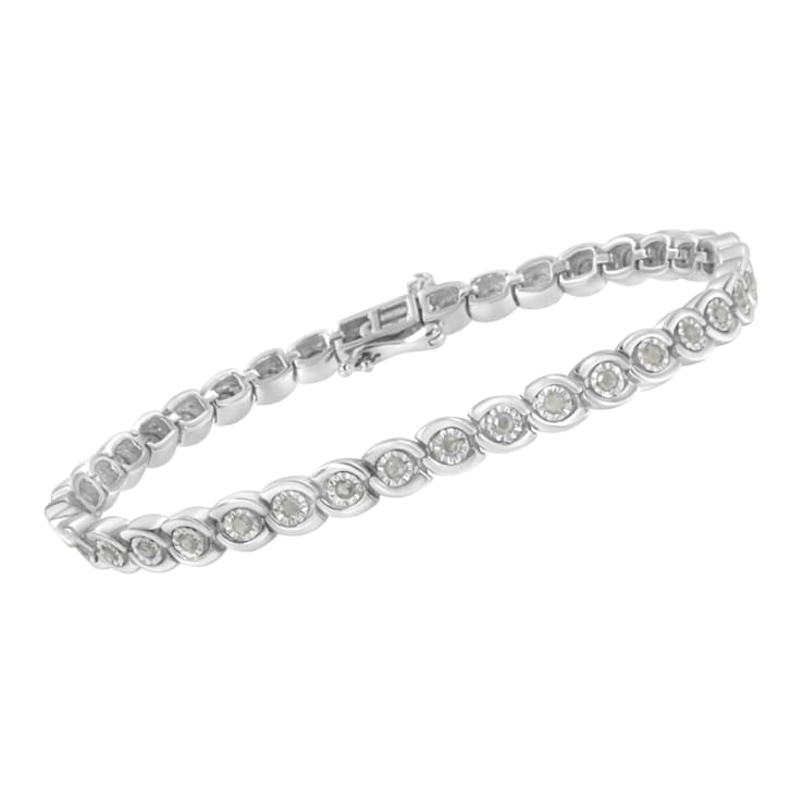 Sterling Silver 1.0ctw Miracle Set Diamond Spiraling Bezel Link Bracelet