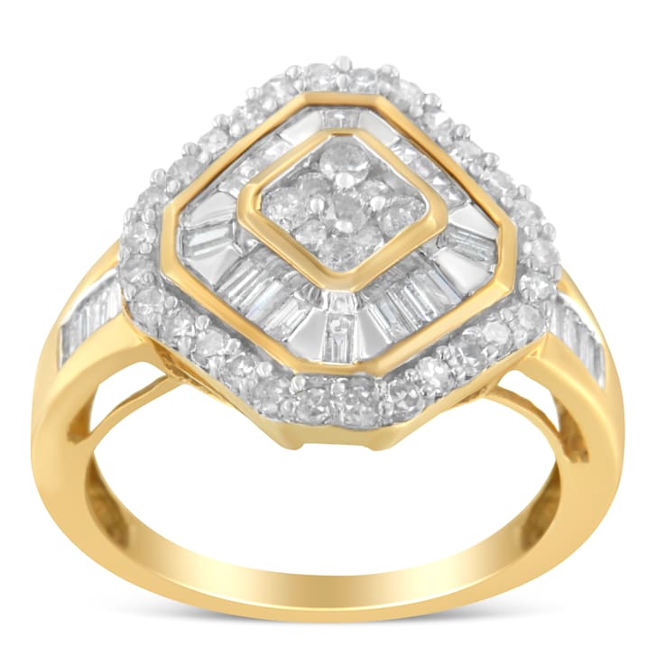 10K Yellow Gold Round and Baguette-Cut Diamond Cocktail Ring (1.0ctw,
I-J Color, I1-I2 Clarity)