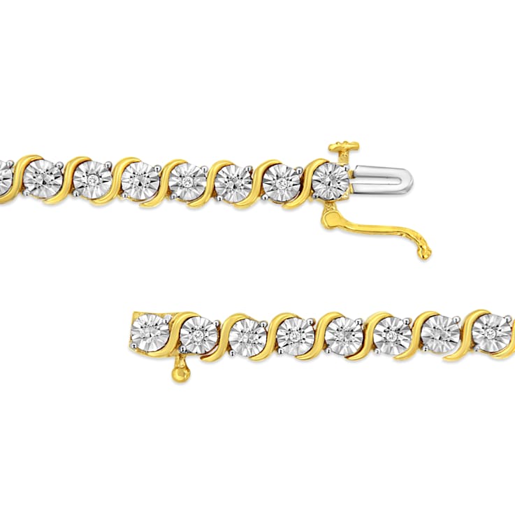 14K Yellow Gold Over Sterling Silver 1/10 Cttw Diamond "S"
Tennis Bracelet