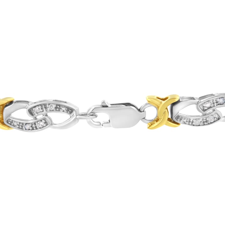 10k Yellow Gold Over Sterling Silver .25ctw Diamond Infinity and X Link Bracelet