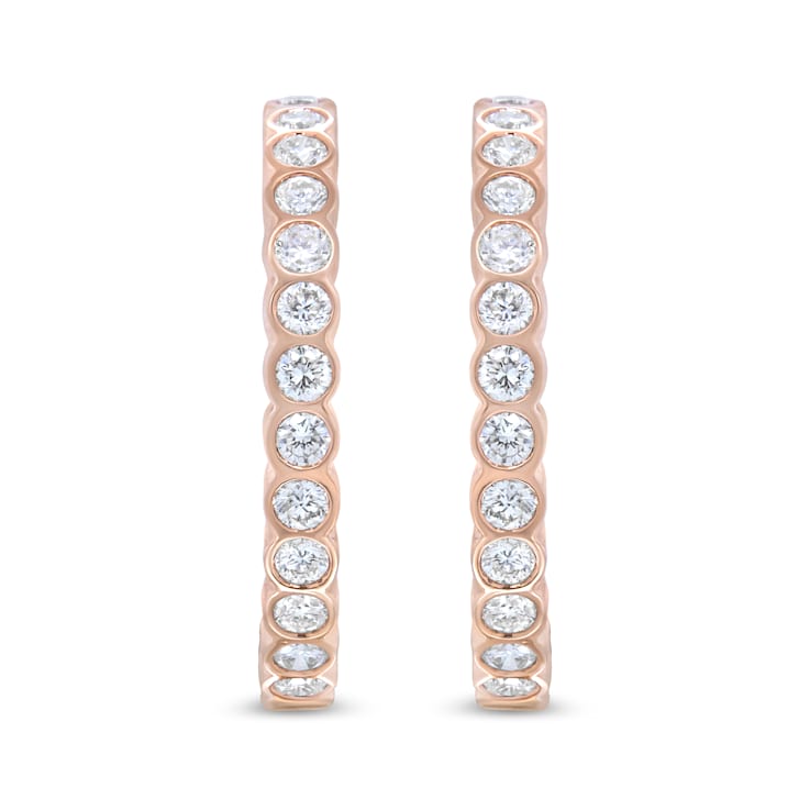 18K Rose Gold 1 Cttw Round Bezel-Set Diamond Hoop Earrings (F-G Color,
VS1-VS2 Clarity)