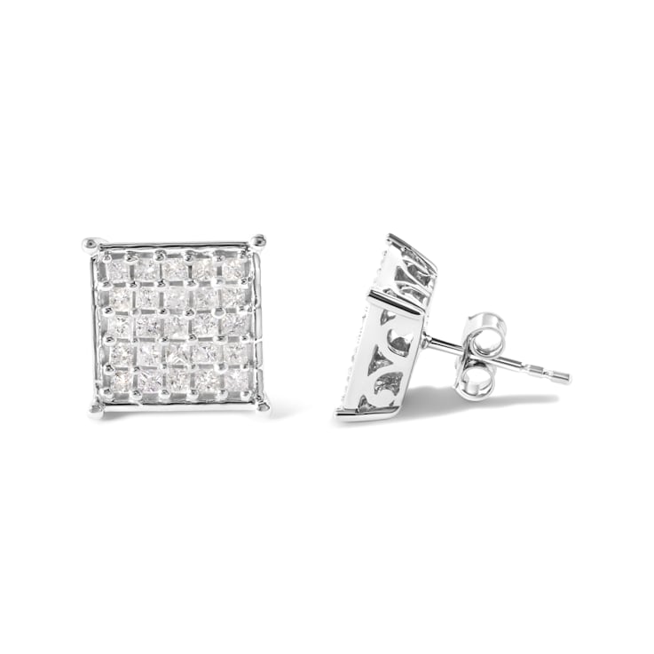 10K White Gold 3/4 Cttw Princess Diamond Composite Stud Earrings (I-J
Color, I1-I2 Clarity)