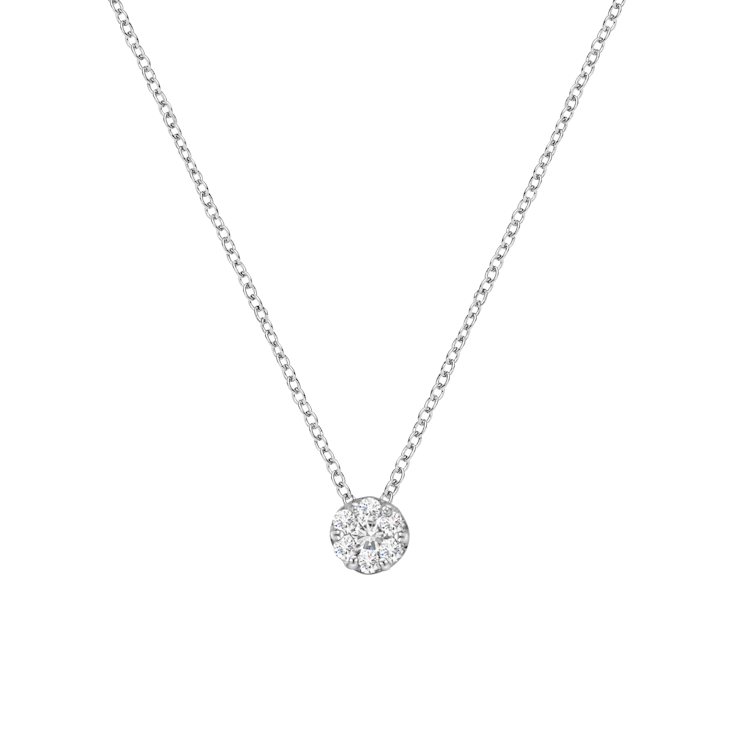14K White Gold 1/4ctw Round Diamond Floral Cluster 18" Pendant
w\chain(H-I Color, SI2-I1 Clarity)