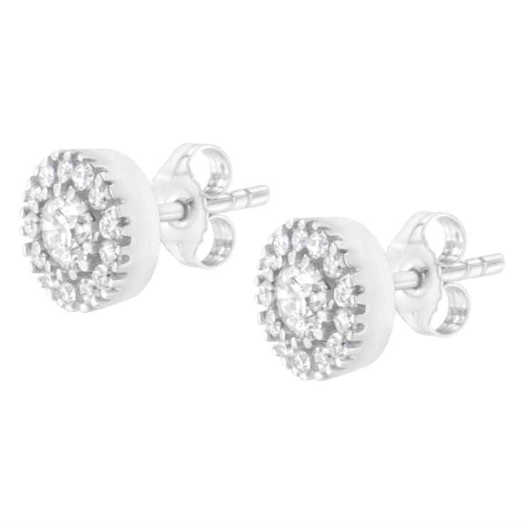 14k White Gold 1.0ctw Diamond Halo Stud Earrings