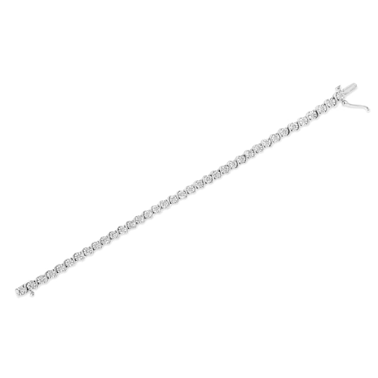 Rhodium Over Sterling Silver 1/4 Cttw Diamond "S" Tennis Bracelet