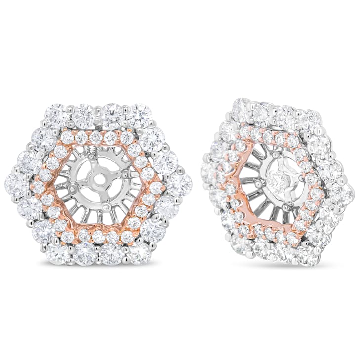 14K Two-tone Gold 1 7/8 Cttw Diamond Double Halo Earring Jacket for 6mm
Round Studs